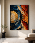 Molten Tides Abstract Wall Art Digital Download | Navy Blue & Rust Orange  📝